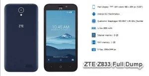 فايل دامپ XML گوشی ZTE Z833