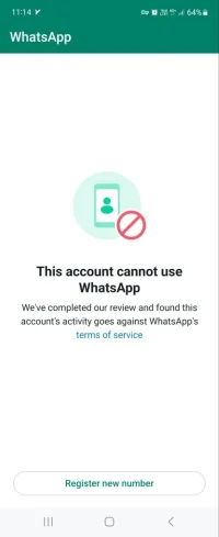 حل مشکل پیغام (( این حساب نمیتواد از واتساپ استفاده کند This account cannot use WhatsApp ))