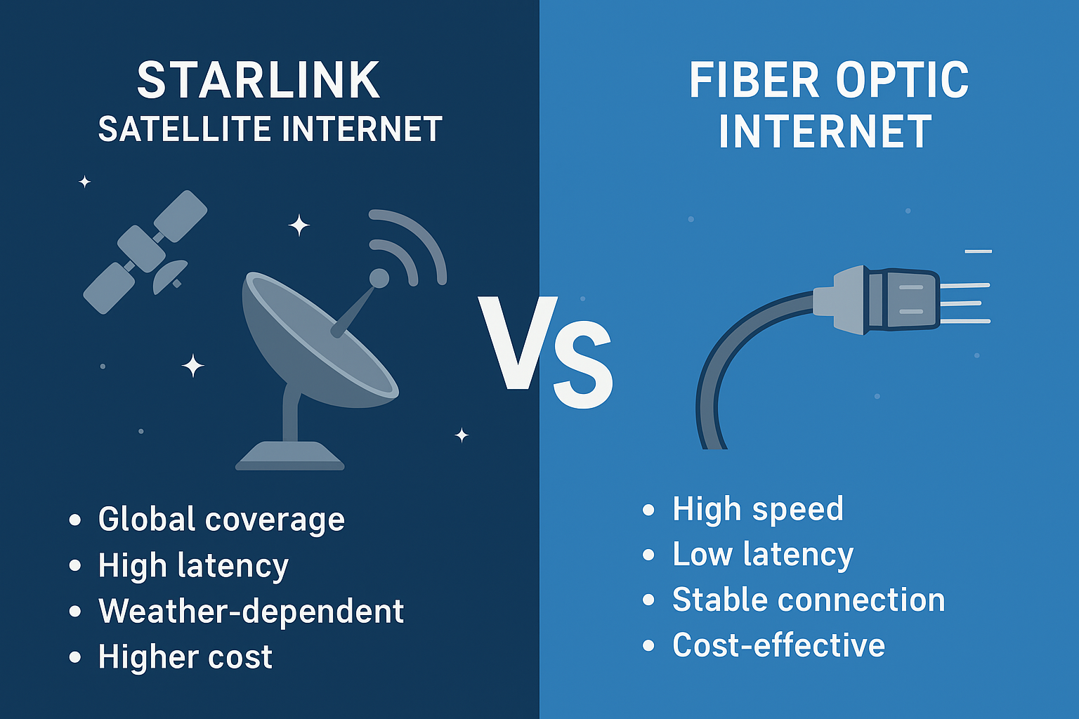 مقایسه اینترنت ماهواره‌ای استارلینک با اینترنت فیبر نوری در ایران